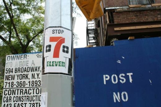 Folks sure seem to feel strongly about the 7-Eleven bound for Avenue A. (Photo: Phillip Pantuso)