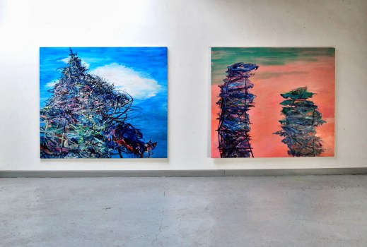 Studio installation of Deborah Brown's "Slag" and "Left and Right" at Storefront Ten Eyck.