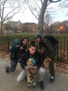 Local skaters: Yuriy Antoniv, 16; Angel Lantigua, 20; Rishop Poudel, 16. (Photo by Kavitha Surana)