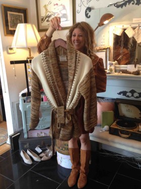 Admiring an autumn sweater treasure. (Photo: Natalie Rinn) 