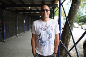 Joel Deitz, Democrat, outside Williamsburg Charter School. (Photo: Natalie Rinn) 