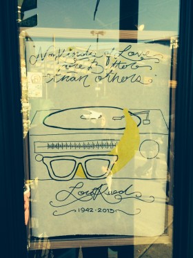 Velvet Underground lyrics posted on the window of the Bedford Cheese Shop yesterday: "No kinds of love are better than others."