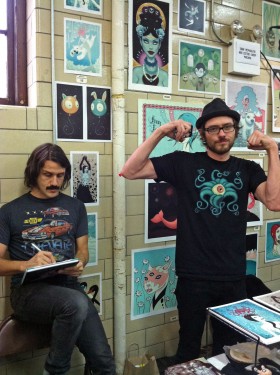 Steve Manale drawing characters with Sean Leonard of The Cotton Candy Machine (Photo: Kristy Ann Muniz)