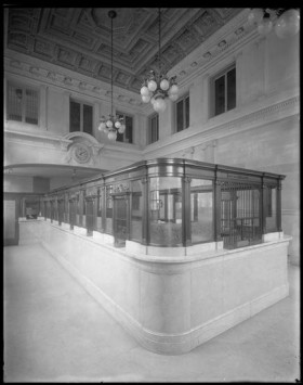 Interior of the banking floor. (Photograph by Wurts Bros. From the Collections of the Museum of the City of New York.)