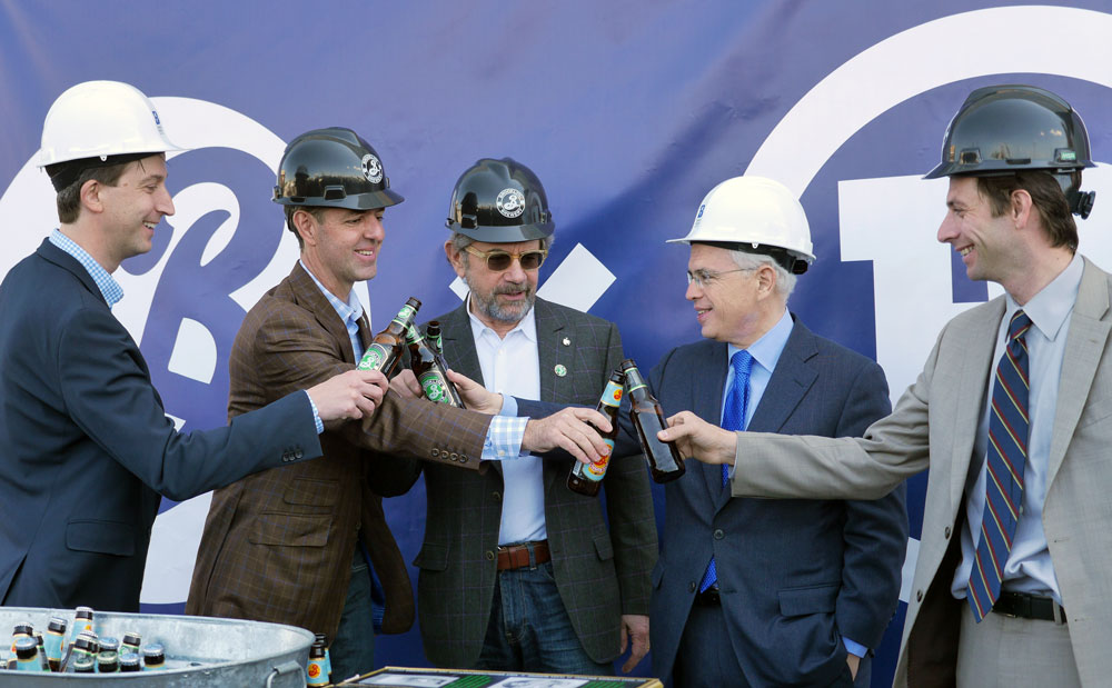 Left to right: Brooklyn Navy Yard President and CEO David Ehrenberg, Brooklyn Brewery CEO Eric Ottaway, Brooklyn Brewery Founder Steve Hindy, First Deputy Mayor Anthony Shorris and Council Member Stephen Levin.